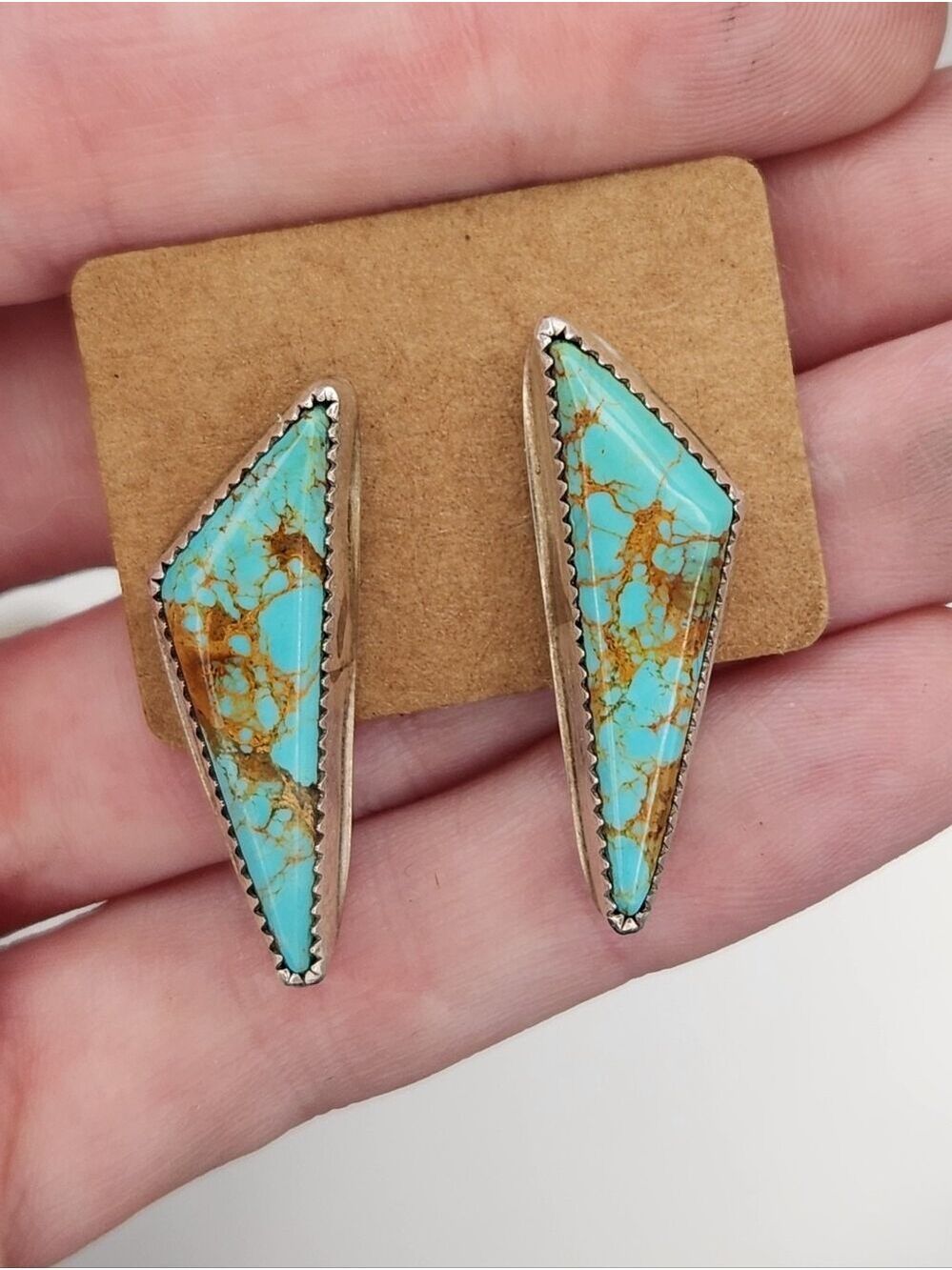 Tyrone Turquoise Geometric Stud Earrings Sterling Silver